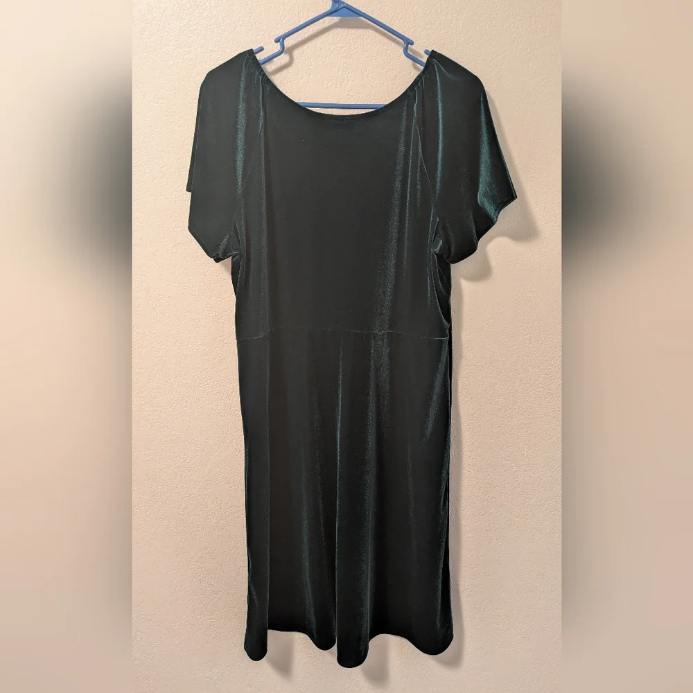 Place Women's Green Flutter Sleeve Velvet Dress - Picture 2 of 4
